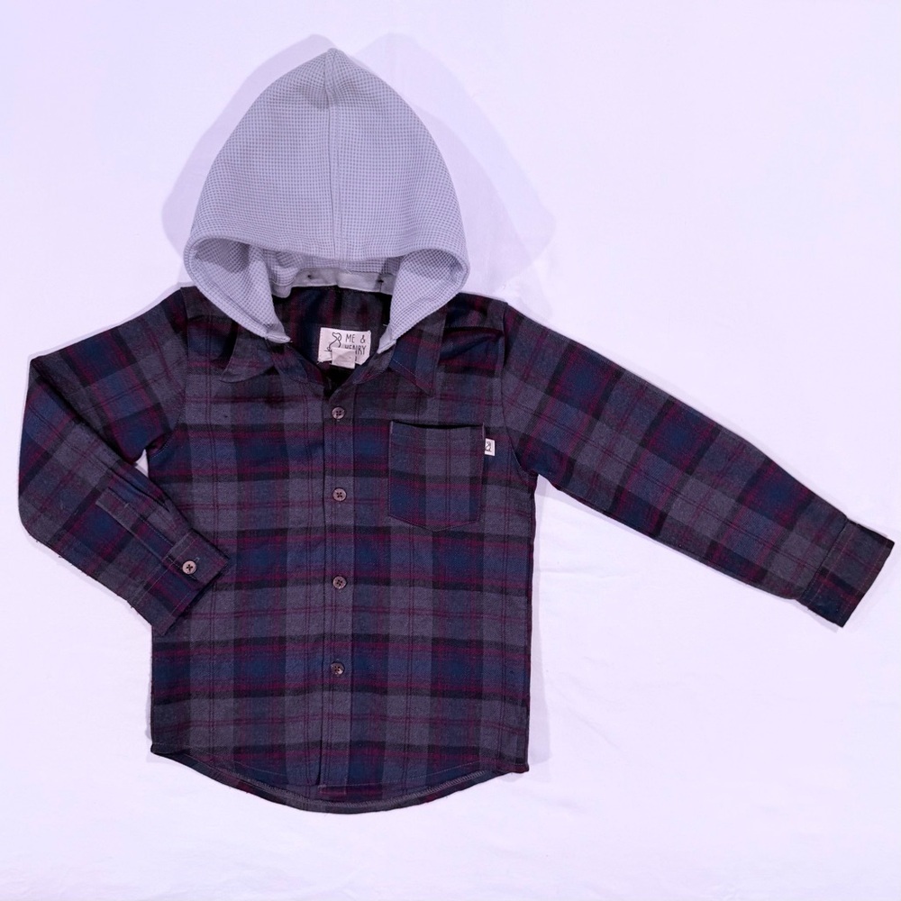 Me & Henry Plaid Hooded Shirt Boys 5-6 Y Cotton Flannel Erin Woven Button Down